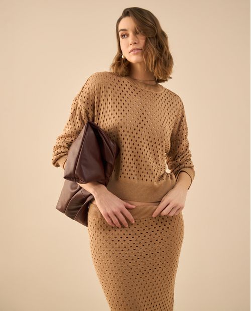 Camisa tejida con detalles desagujados para mujer