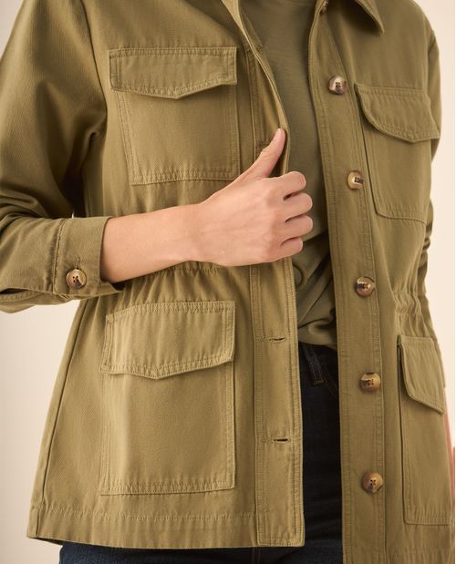 Chaqueta larga con cordón en citurón para mujer