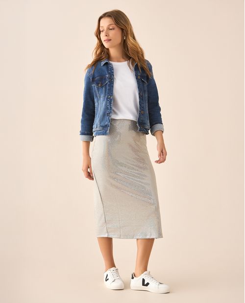 Falda midi con apliques brillantes para mujer