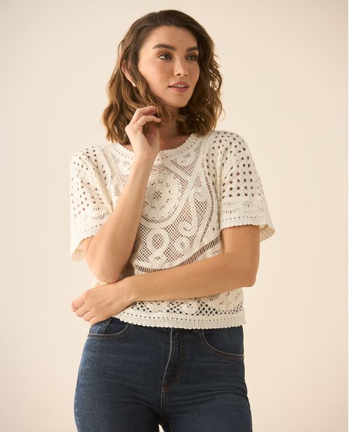 Camisa tejida con detalles desagujados para mujer