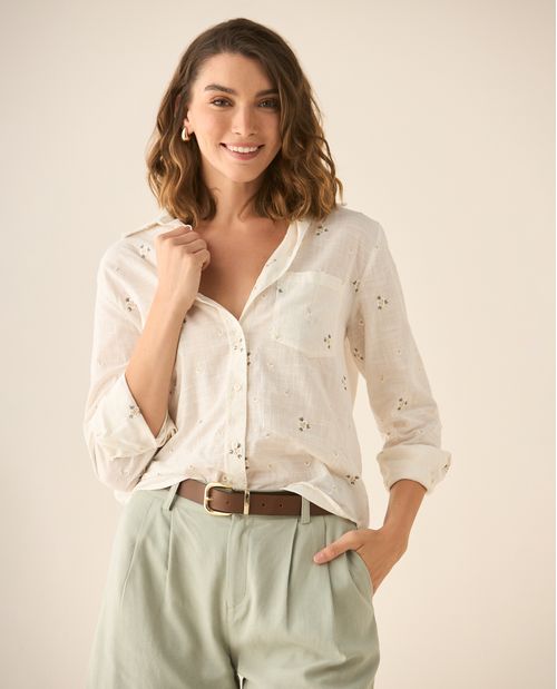 Camisa con flores bordadas para mujer