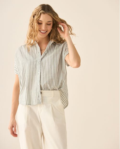 Camisa a rayas con recogido en hombros y posterior para mujer
