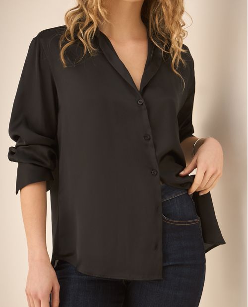 Camisa tipo satín con cuello clásico para mujer