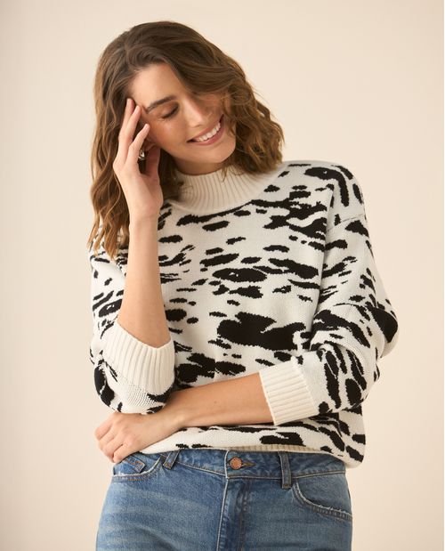 Buzo tejido con diseño animal print para mujer