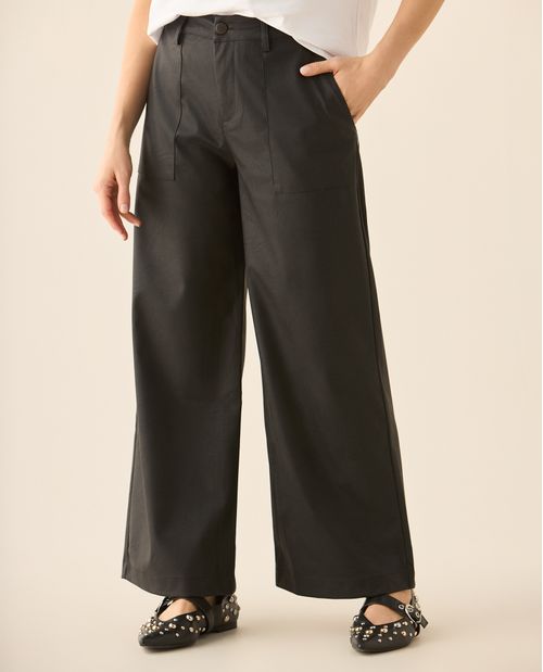 Pantalón bota recta tipo cuero para mujer