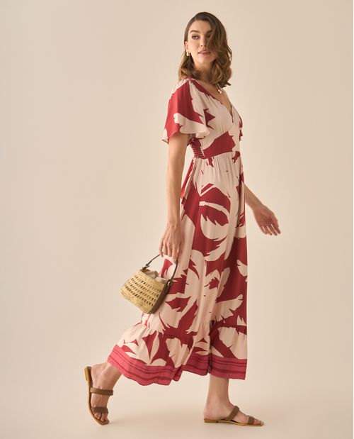 Vestido largo con escote en V para mujer