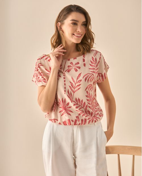 Camisa cuello bandeja con estampado de flores para mujer.