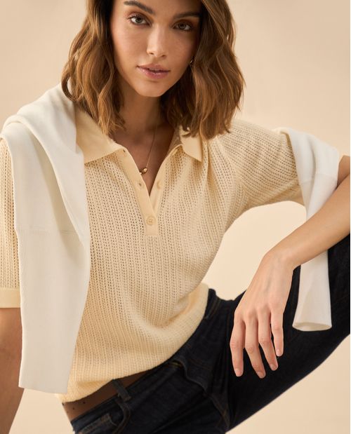 Camisa tejida tipo polo para mujer