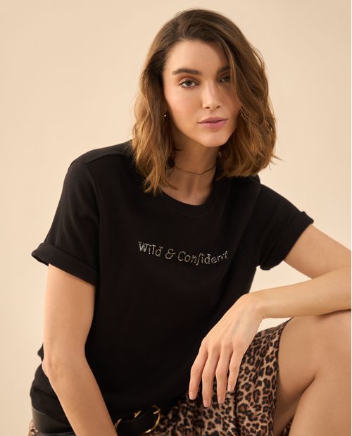 Camiseta con apliques en frente para mujer