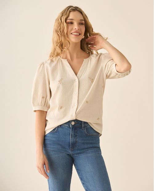 Camisa cuello nerú con bordados para mujer