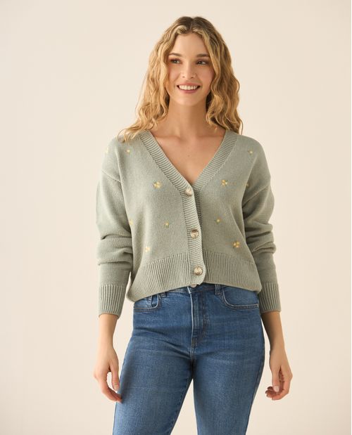 Suéter tejido con detalles bordados para mujer