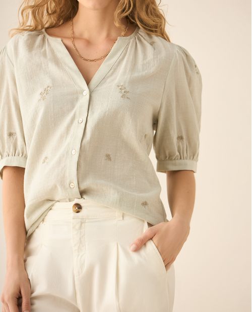 Camisa cuello nerú con bordados para mujer