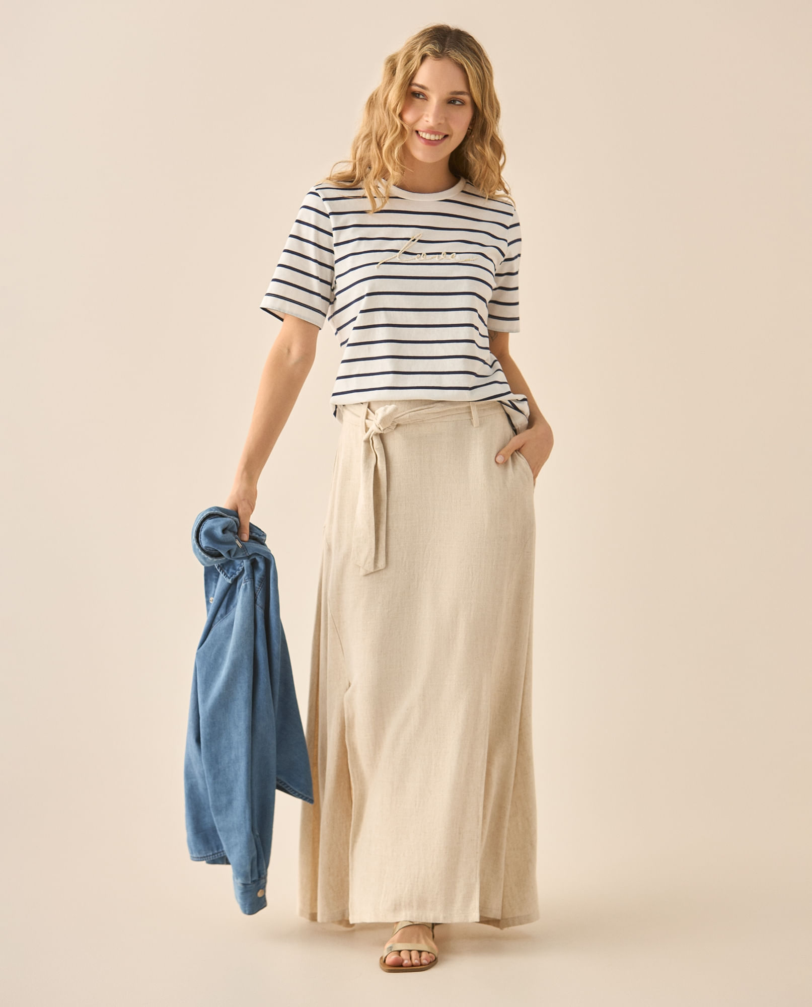 Falda larga tipo lino para mujer Compra Online