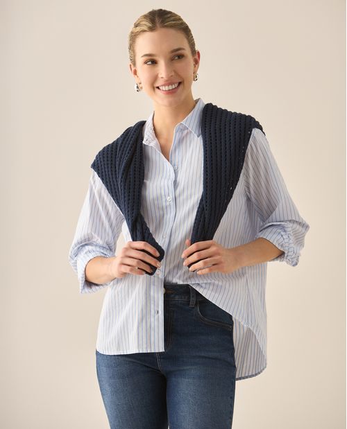 Camisa manga larga de diseño a rayas para mujer