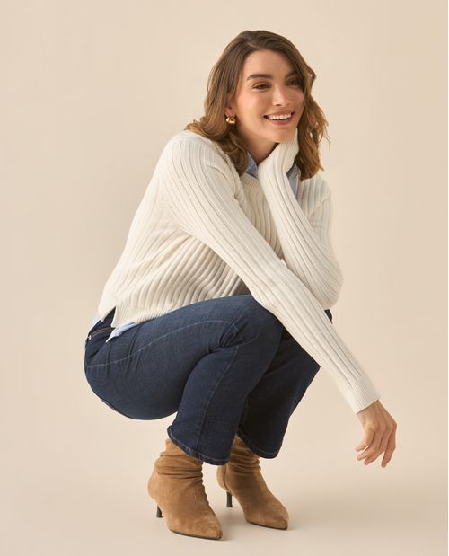 Buzo con textura suave imitación camisa para mujer