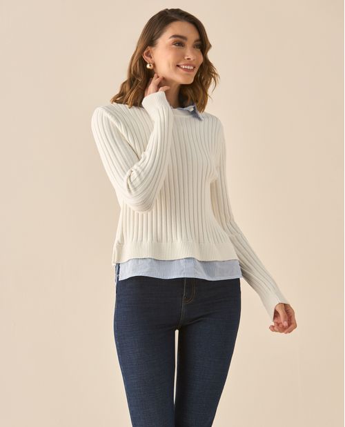 Buzo con textura suave imitación camisa para mujer