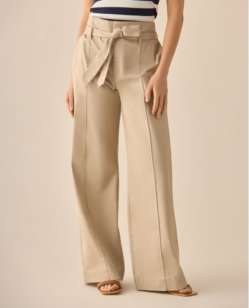 Pantalón recto con cinturon a juego para mujer