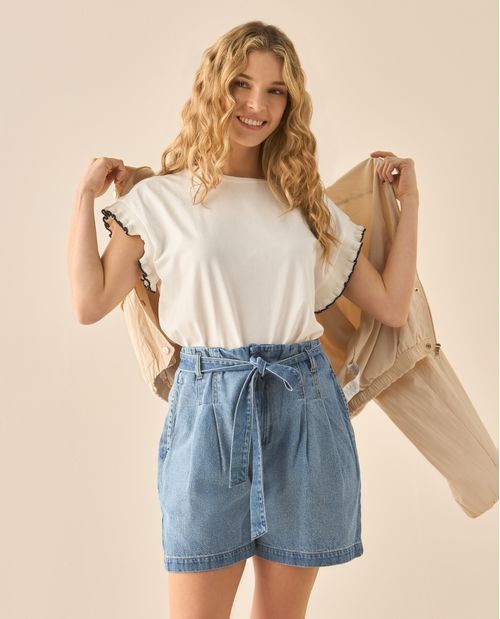 Camiseta manga sisa rodada para mujer