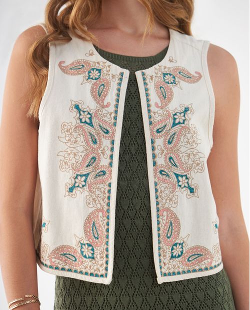 Chaleco con diseños bordados para mujer
