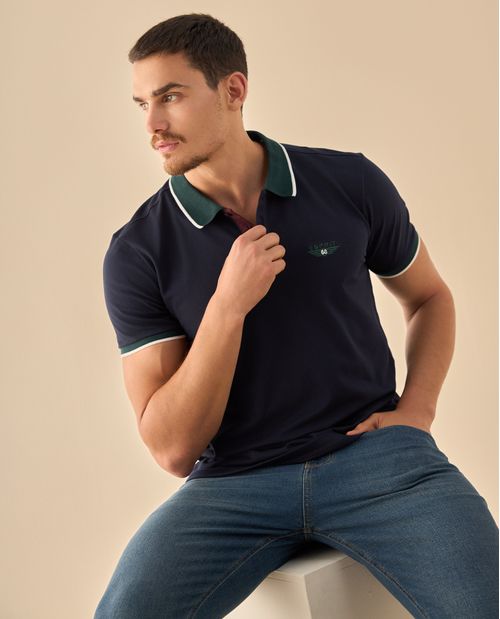 Polo con Cuello Contrastante y Logo Bordado