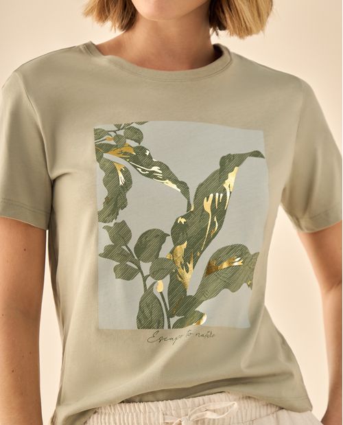 Camiseta con Estampado Botánico