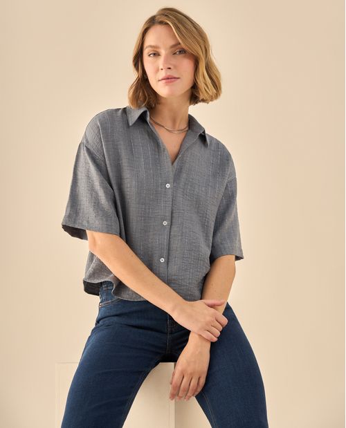 Camisa Cropped con Textura Jaspeada