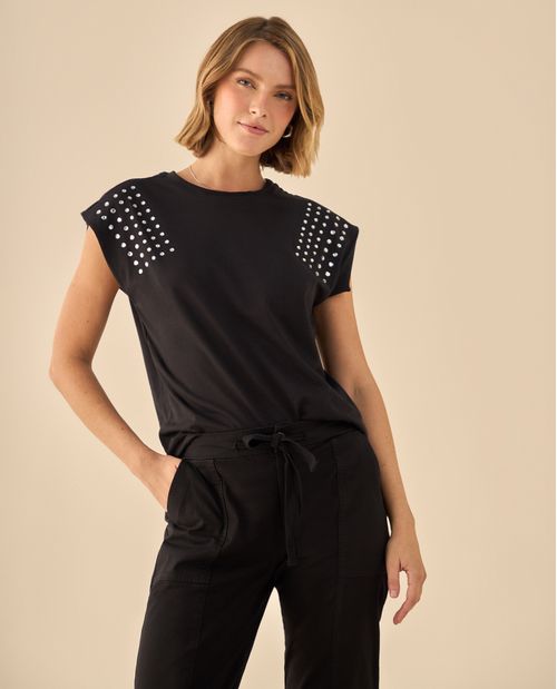 Camiseta con Tachuelas Plateadas