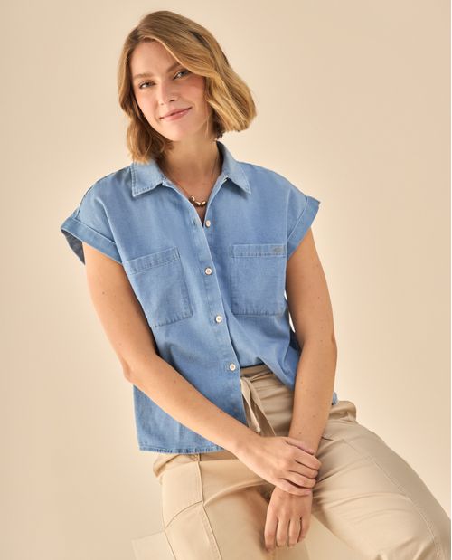 Camisa de Chambray Manga Corta