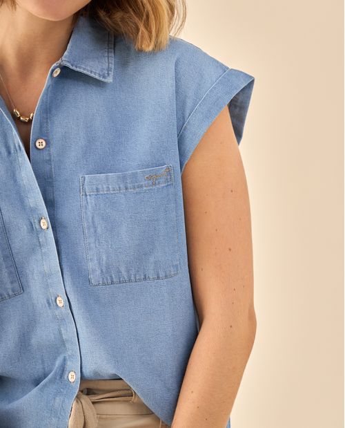 Camisa de Chambray Manga Corta