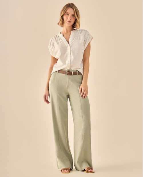 Pantalón Wide Leg con Detalles Artesanales