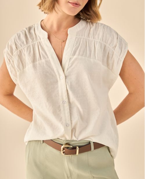 Blusa con Fruncido y Cuello Mao