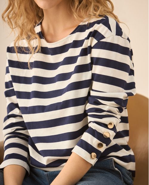 Camiseta manga larga a rayas para mujer