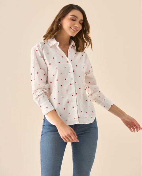 Camisa clásica con flores bordadas para mujer