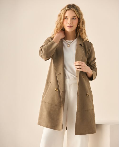 Abrigo tipo trench de textura suave para mujer