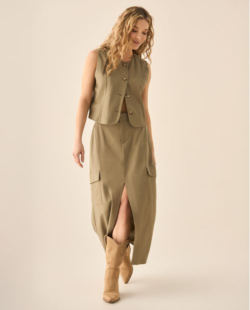 Falda larga con bolsillos tipo cargo para mujer