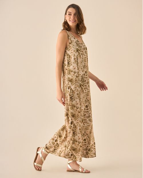 Vestido largo manga sisa de estampado abstracto para mujer