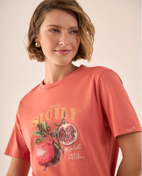Camiseta Naranja con Estampado Sicily Market