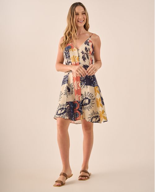 Vestido Patchwork Floral con Tirantes Ajustables