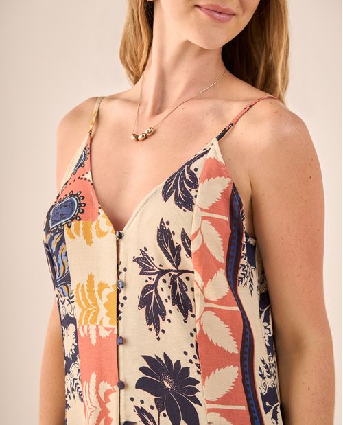 Vestido Patchwork Floral con Tirantes Ajustables