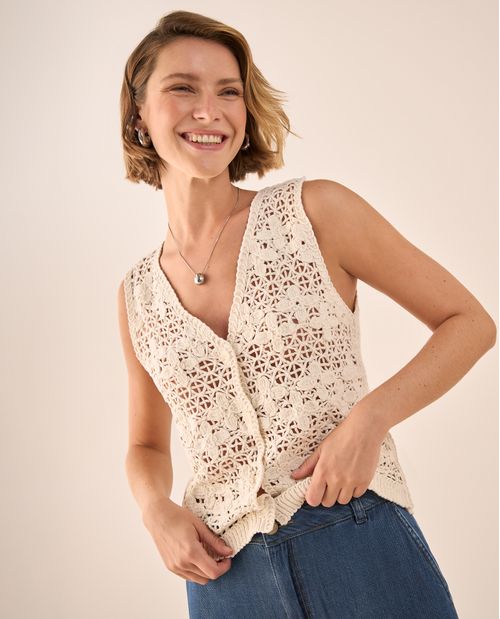 Camisa Tejida Calada Crudo