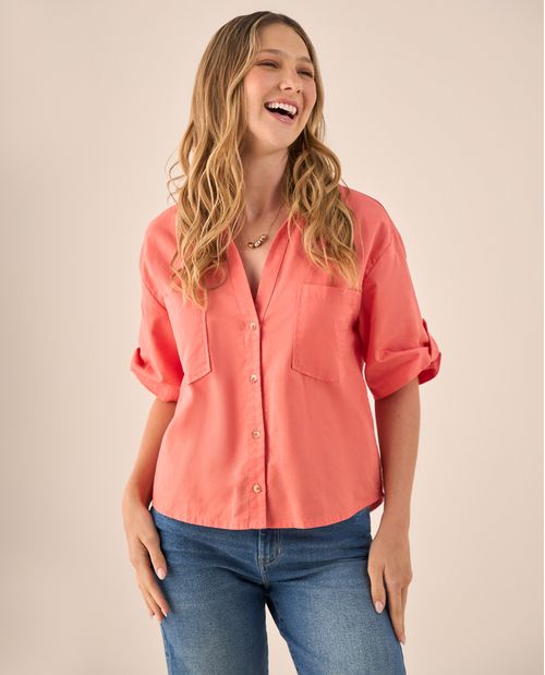 Camisa Amarilla de Algodón y Lino