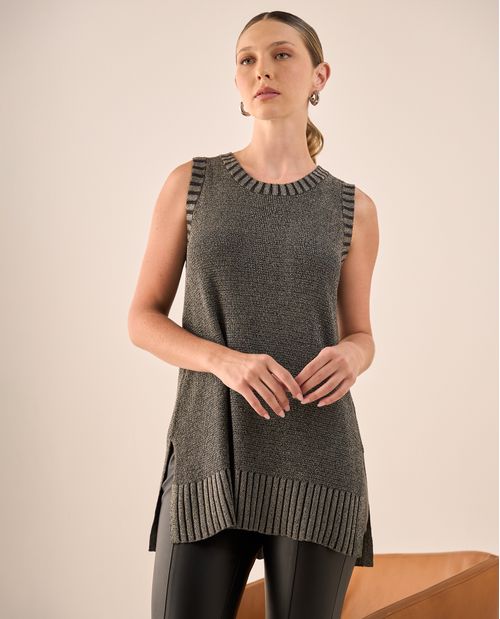 Blusa Tejida Sin Mangas con Acabados Acanalados