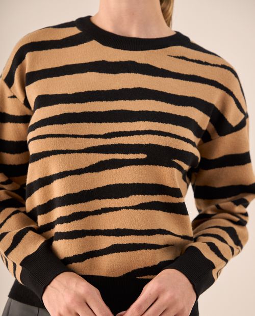 Suéter Tejido Estampado Leopardo Negro