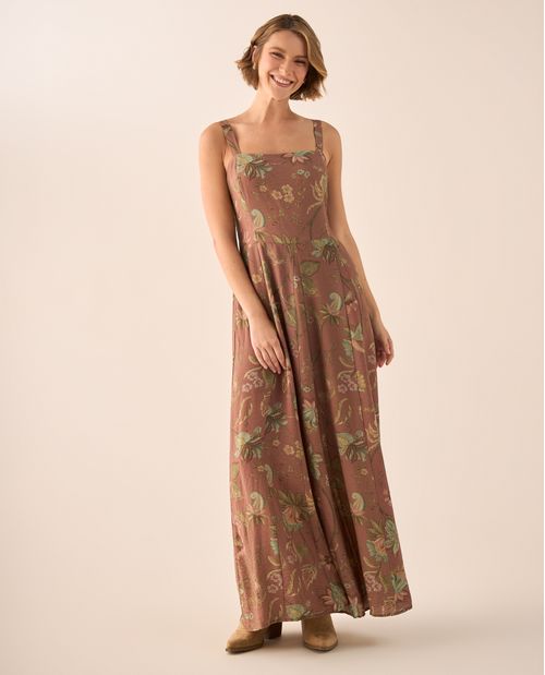 Vestido Largo Floral con Tirantes Ajustables