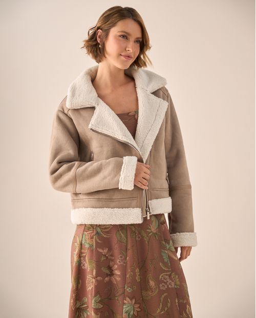 Chaqueta Aviador Sherpa Rosa Claro