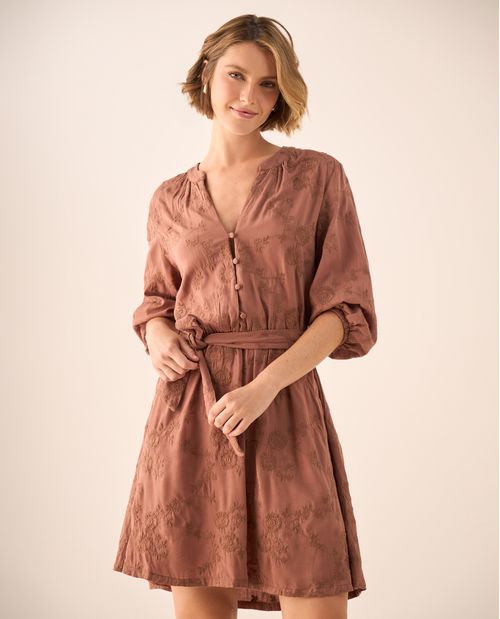 Vestido Marrón con Bordados Florales