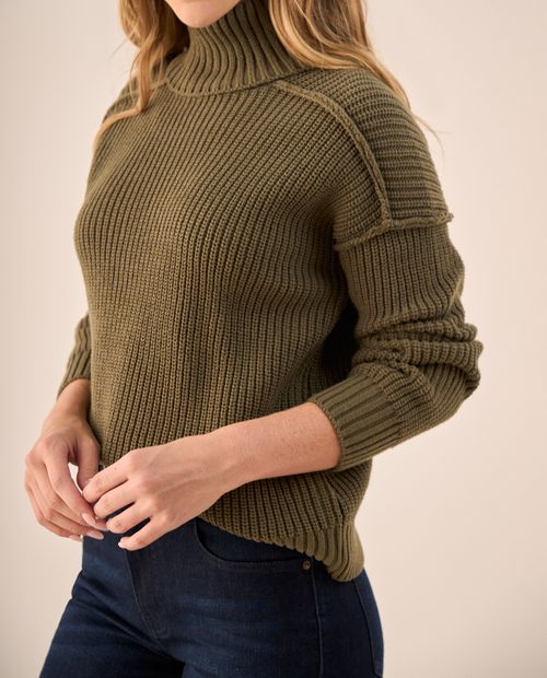 Suéter Cuello Tortuga Verde Texturizado