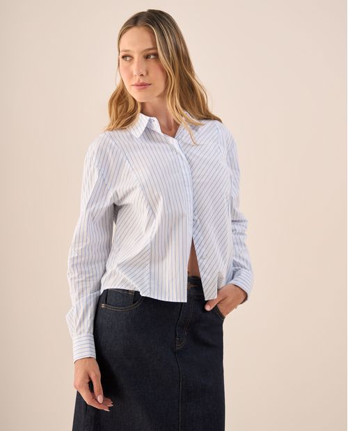 Camisa Blanca con Rayas Azules de Algodón