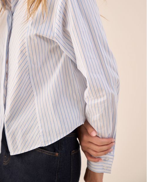 Camisa Blanca con Rayas Azules de Algodón