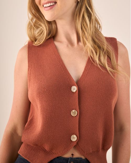 Chaleco Tejido Naranja Terracota con Botones